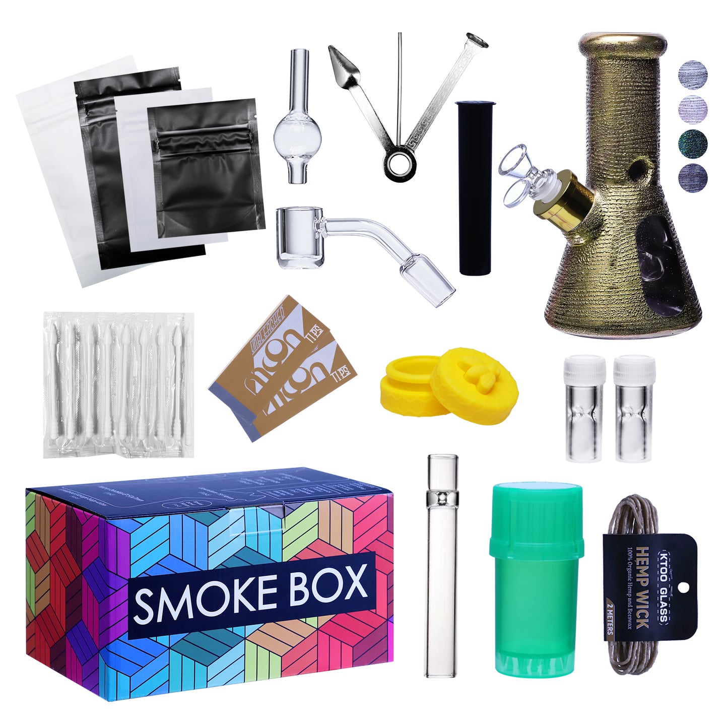 Complete Water Pipe Kit with Colorful Glass Water Pipe - Smoke Box Set