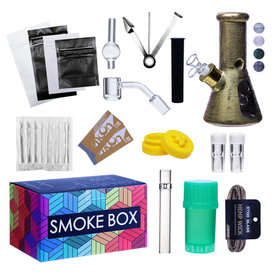 Complete Water Pipe Kit with Colorful Glass Water Pipe - Smoke Box Set