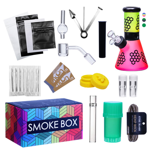 Complete Water Pipe Kit with Colorful Glass Water Pipe - Smoke Box Set