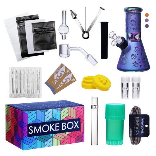 Complete Water Pipe Kit with Colorful Glass Water Pipe - Smoke Box Set