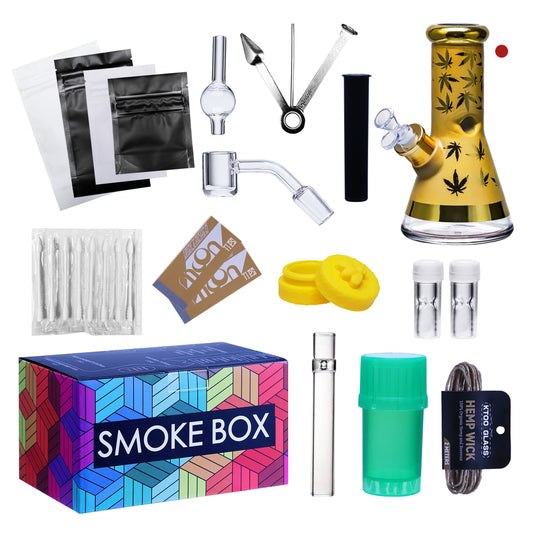Complete Water Pipe Kit with Colorful Glass Water Pipe - Smoke Box Set