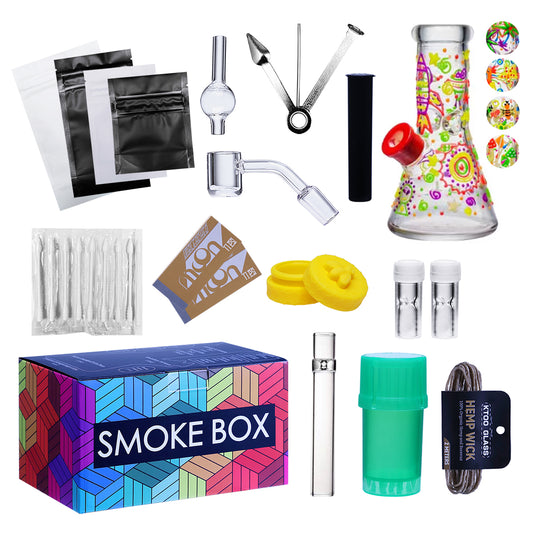 Complete Water Pipe Kit with Colorful Glass Water Pipe - Smoke Box Set