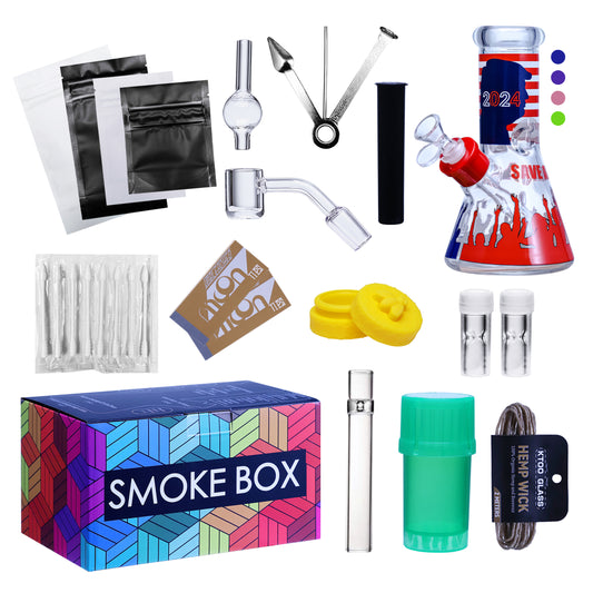 Complete Water Pipe Kit with Colorful Glass Water Pipe - Smoke Box Set