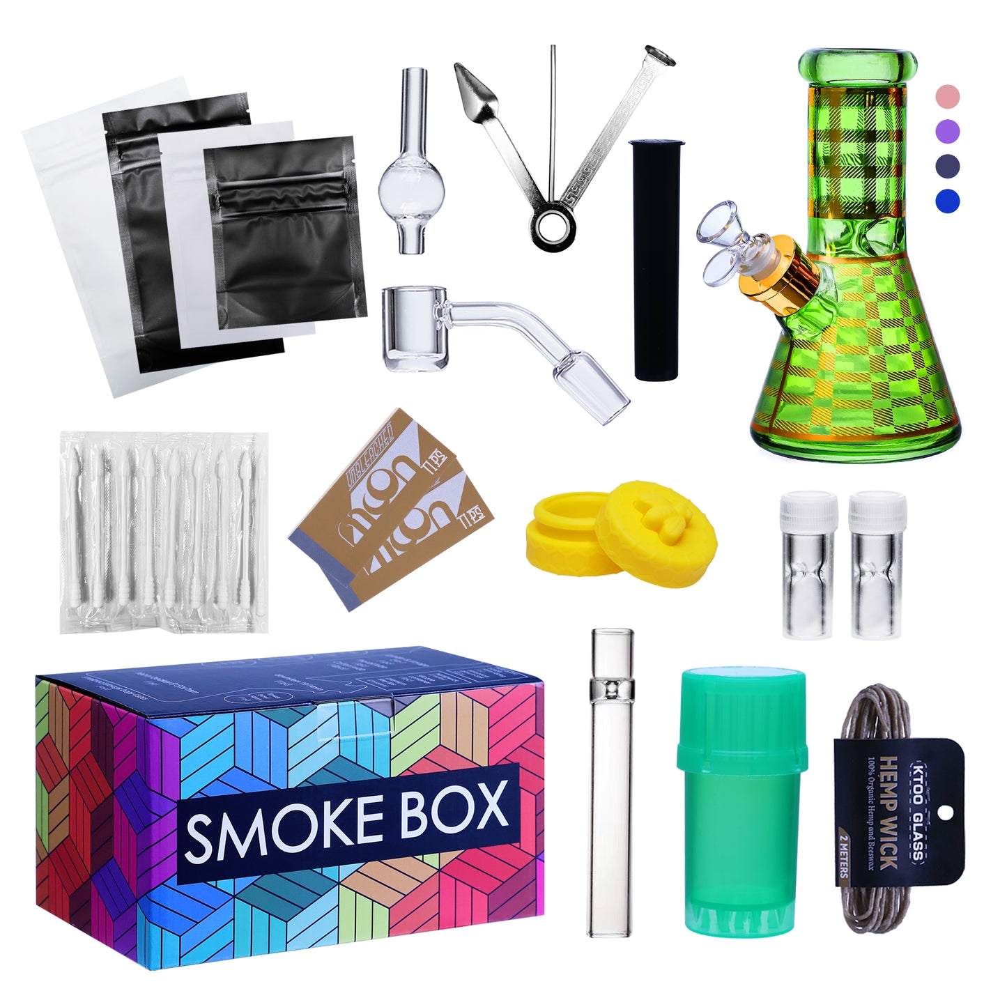 Complete Water Pipe Kit with Colorful Glass Water Pipe - Smoke Box Set