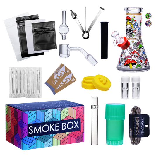 Complete Water Pipe Kit with Colorful Glass Water Pipe - Smoke Box Set