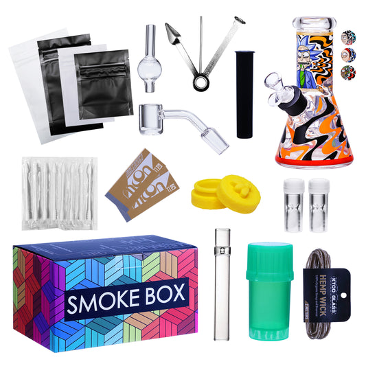 Complete Water Pipe Kit with Colorful Glass Water Pipe - Smoke Box Set