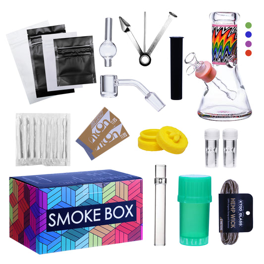 Complete Water Pipe Kit with Colorful Glass Water Pipe - Smoke Box Set