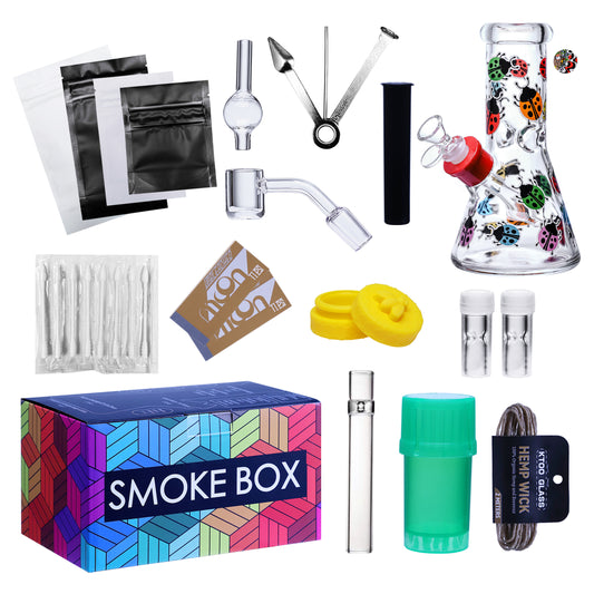 Complete Water Pipe Kit with Colorful Glass Water Pipe - Smoke Box Set