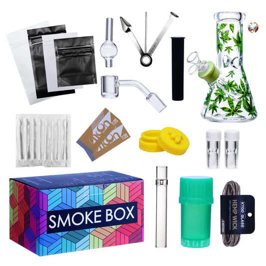 Complete Water Pipe Kit with Colorful Glass Water Pipe - Smoke Box Set