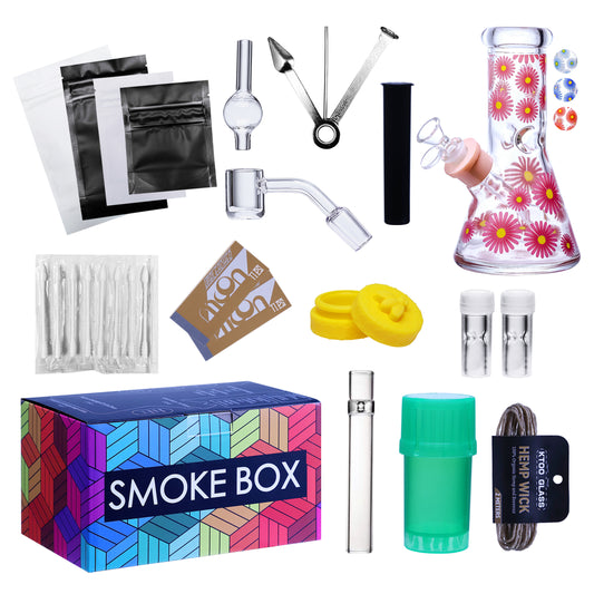 Complete Water Pipe Kit with Colorful Glass Water Pipe - Smoke Box Set