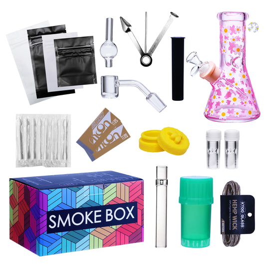 Complete Water Pipe Kit with Colorful Glass Water Pipe - Smoke Box Set
