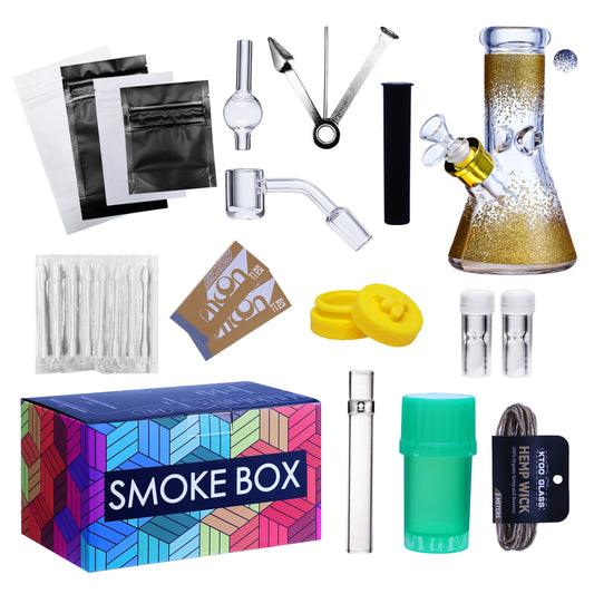Complete Water Pipe Kit with Colorful Glass Water Pipe - Smoke Box Set